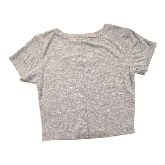 Zenana Cropped Short Sleeve Tee Womens Size Small Ribbed Scooped Neck Gray Shirt - Picture 2 of 3